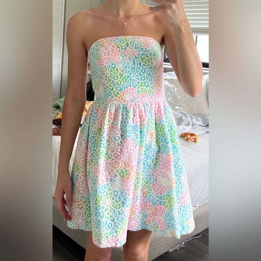 Lilly Pulitzer - Multicolored Lace Overlay Strapless Dress - Size 0